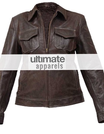 Women's Distressed Brown Leather Motorcycle Jacket
