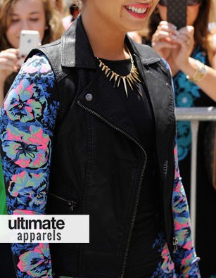 Demi Lovato Black Leather Vest at X-Factor