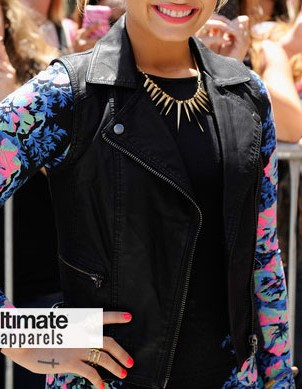 Demi Lovato Black Leather Vest at X-Factor