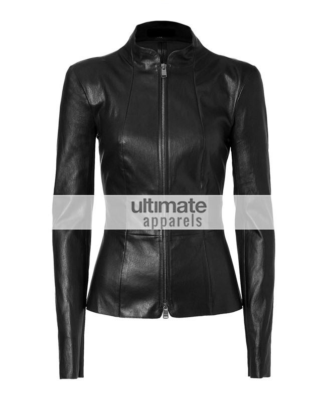 Slim Fit Women Black Rivet Motorcycle Leather Jacket