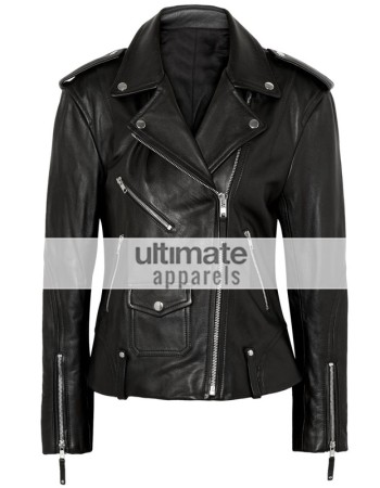 Theory Dalayan Women Black Leather Moto Jacket