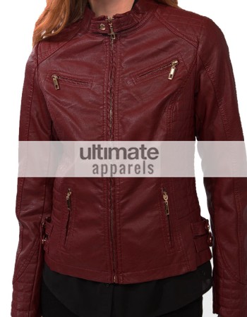 Ladies Burgundy Forever 21 Quilted Bomber Biker Jacket