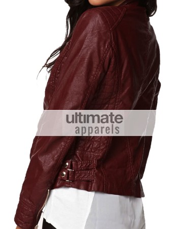 Ladies Burgundy Forever 21 Quilted Bomber Biker Jacket