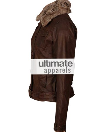 Women's Dark Brown Leather Jacket With Fur Collar 