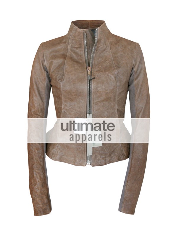 Rick Owens Style Women's Distressed Brown Motorcycle Jacket