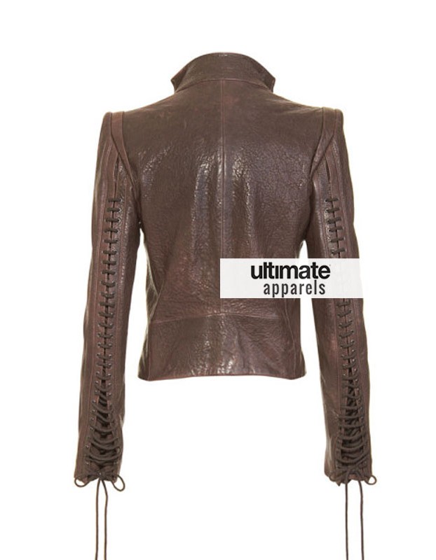 Women's Vintage Style Lace Up Brown Leather Jacket