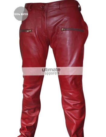 Kylie Jenner Burgundy Maroon Women Leather Pants