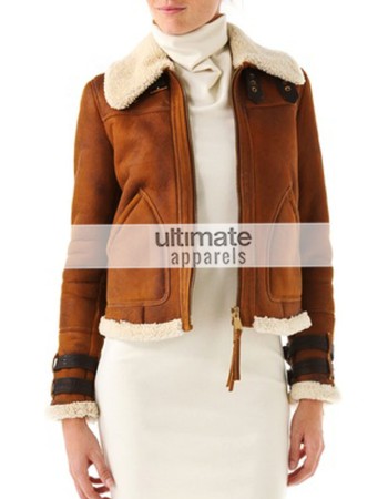 Women Dsquared Shearling Aviator Brown Jacket