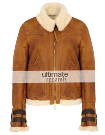 Women Dsquared Shearling Aviator Brown Jacket