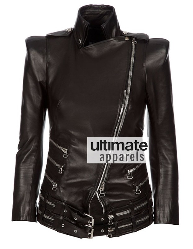 Women Balmain Black Double Zip Biker Moto Jacket